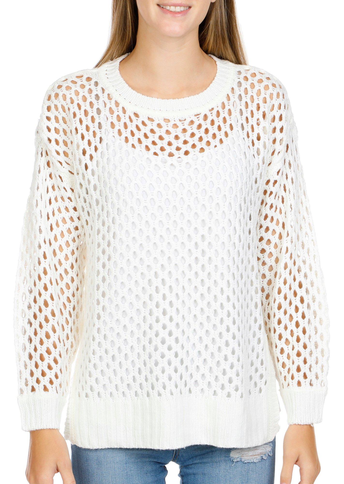 Juniors Solid open Weave Pullover Sweater