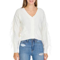 Juniors Solid Cable Knit Button Front Sweater