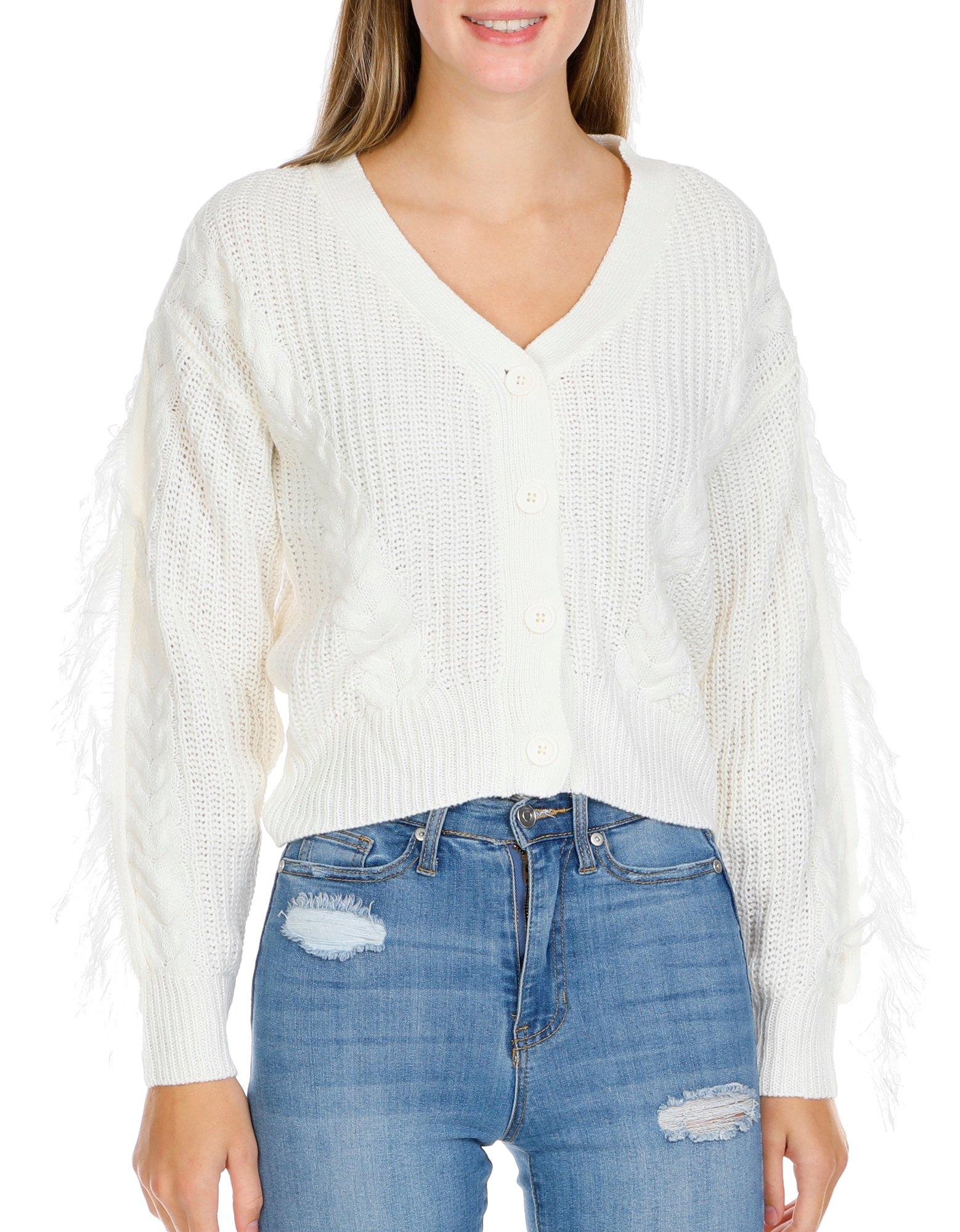 Juniors Solid Cable Knit Button Front Sweater