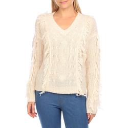Juniors Solid Fringe Cable Knit Pullover Sweater