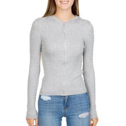 Juniors Solid Hooded Zip Front Sweater