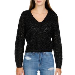 Juniors Metallic Scallop Neck Pullover Sweater