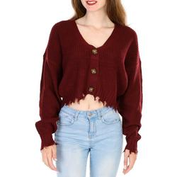 Juniors Crop Destressed Sweater - Burgundy