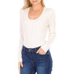 Juniors Solid Ribbed Long Sleeve Top - White