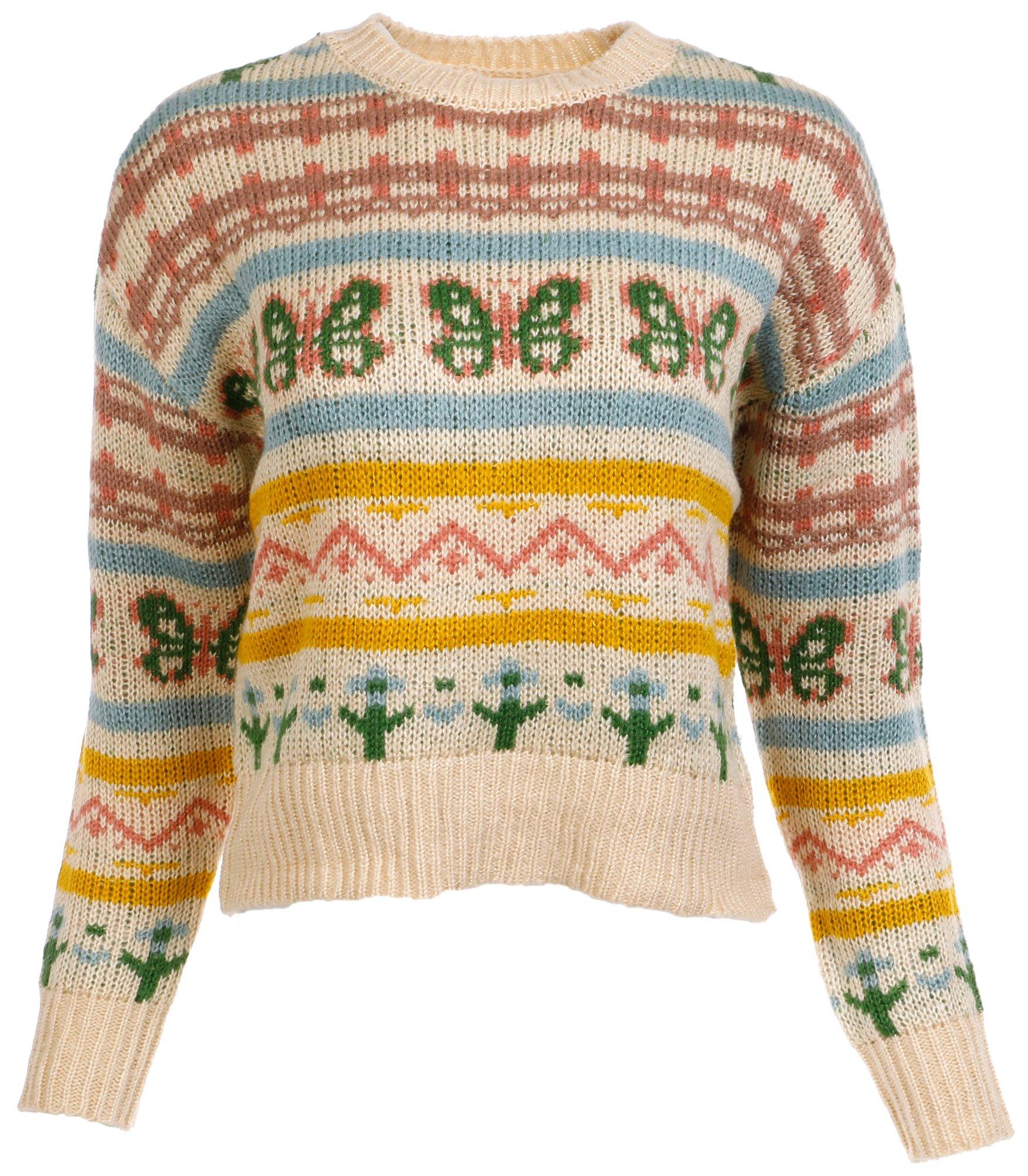 Juniors Long Sleeve Cable Knit Butterfly Pullover
