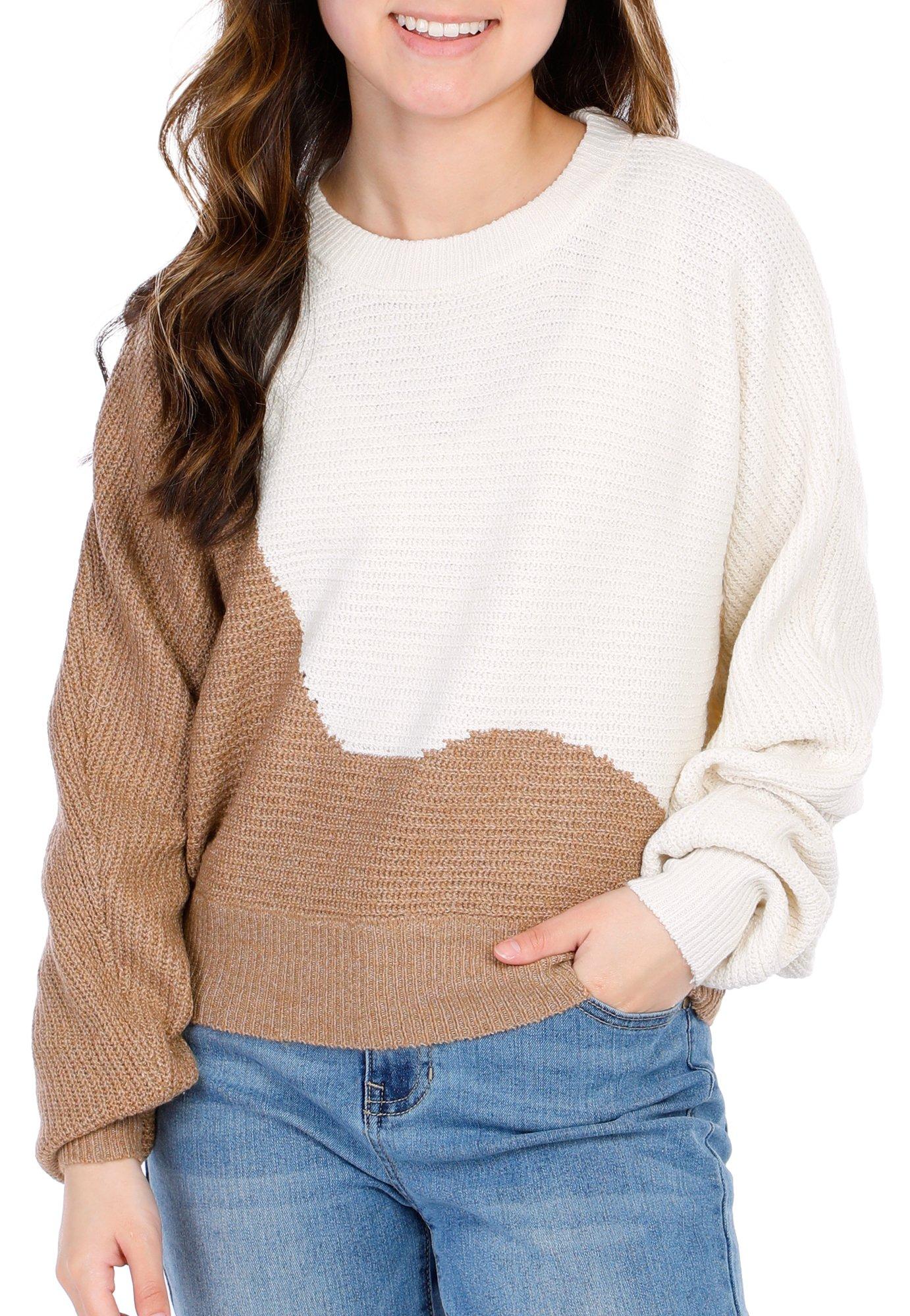 Juniors Colorblock Cable Knit Sweater