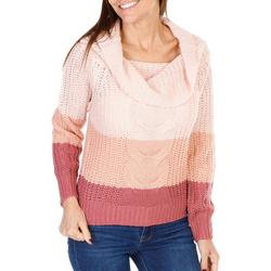 Juniors Colorblock Cowl Neck Pullover Sweater - Pink