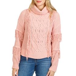 Juniors Fringe Turtleneck Pullover Sweater - Pink