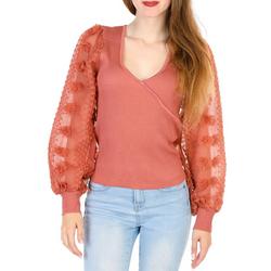 Juniors Floral Puff Sleeve Wrap Top - Pink