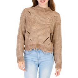 Juniors Distressed Cable Knit Sweater - Tan