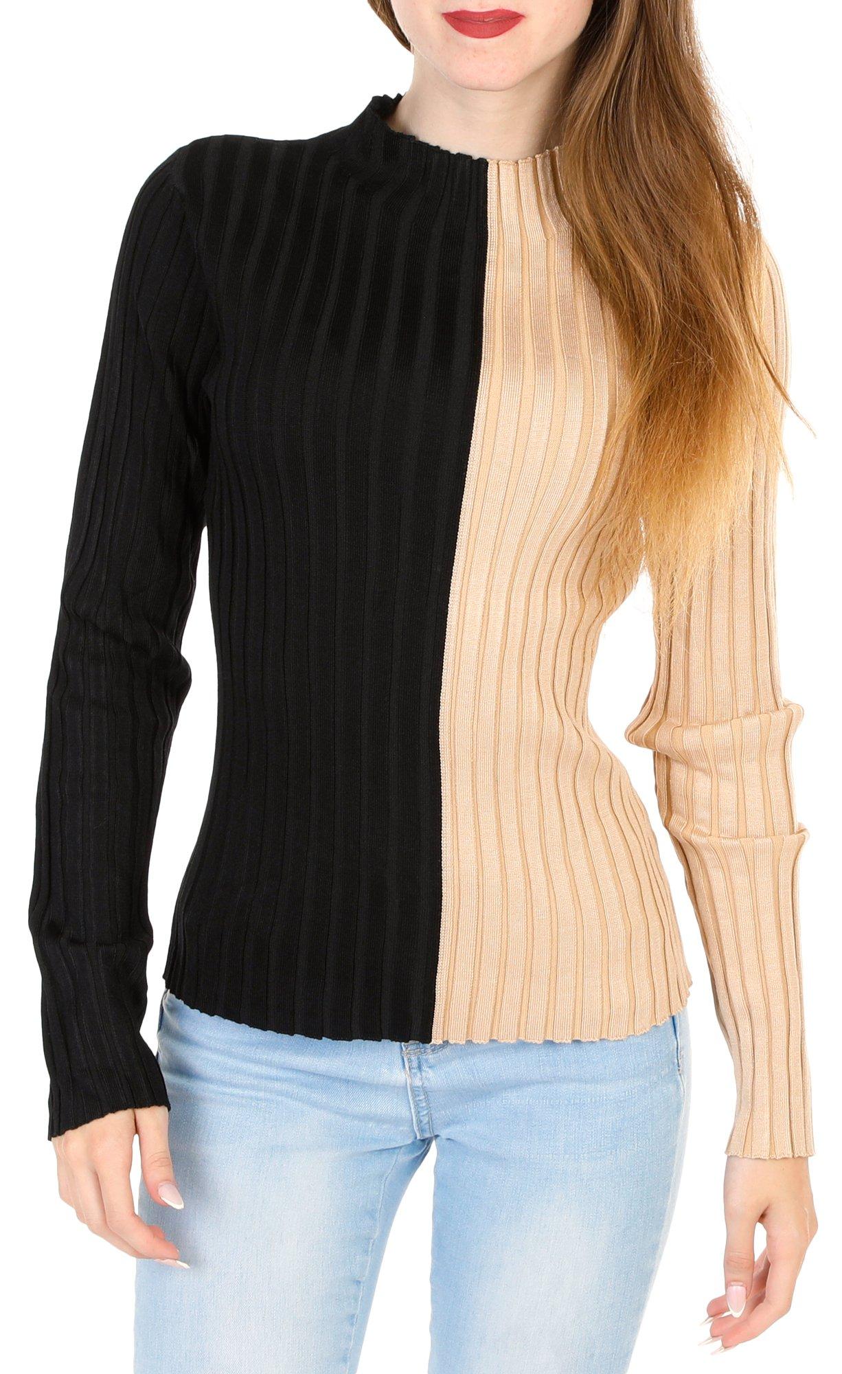 Juniors Colorblock Turtle Neck Top - Black