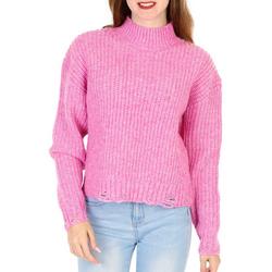 Juniors Solid Distressed Pullover Sweater - Pink