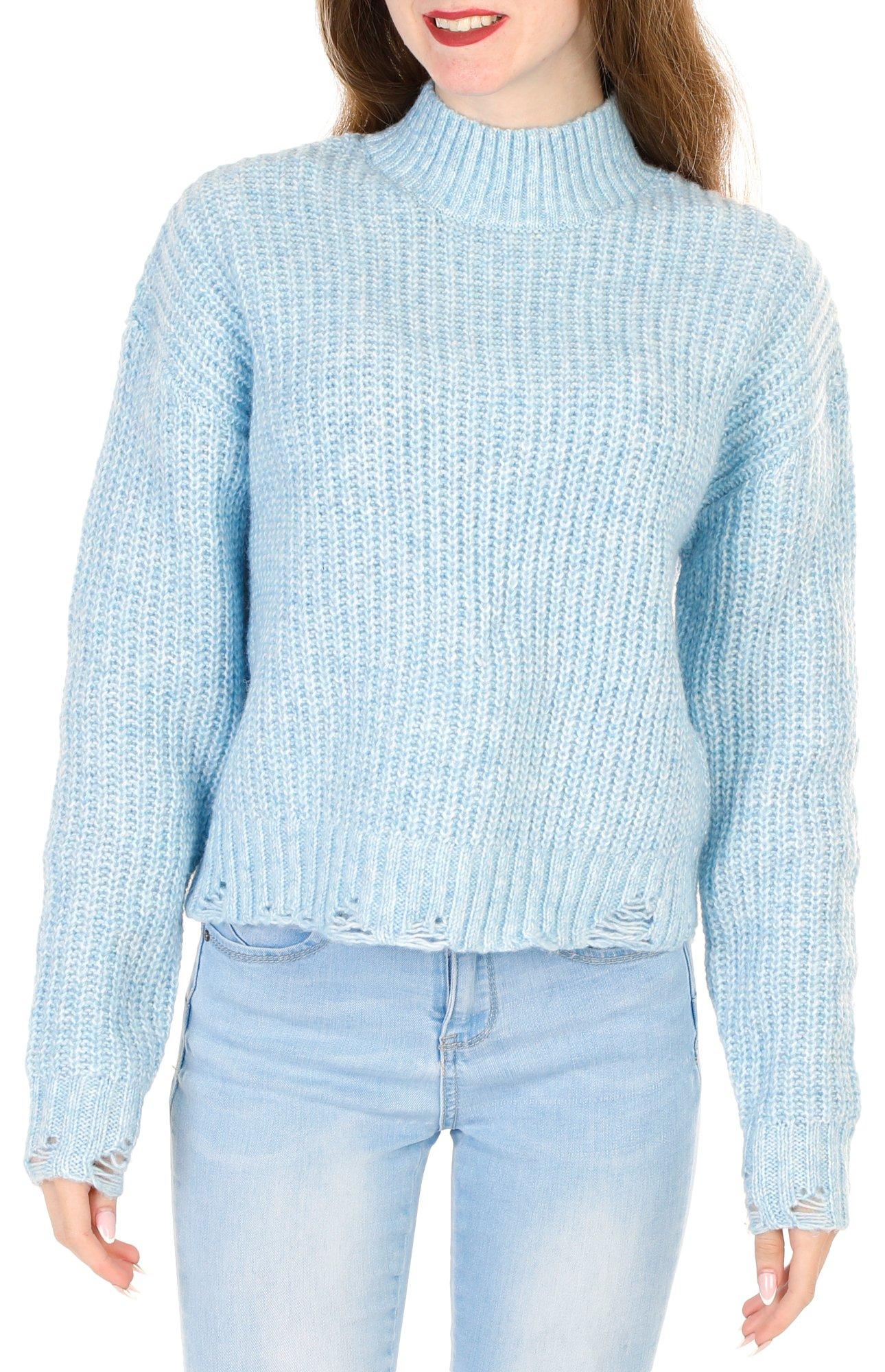 Juniors Solid Cable Knit Sweater - Blue