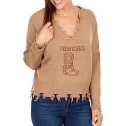 Juniors Cowgirl Distressed Sweater - Brown