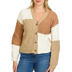 Juniors Coloblock Cable Knit Sweater - Tan