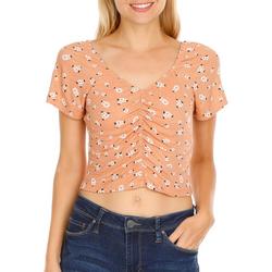 Juniors Floral Rouched Top - Pink