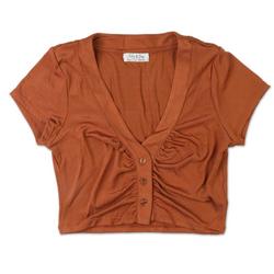 Juniors Solid Button Front Top - Brown