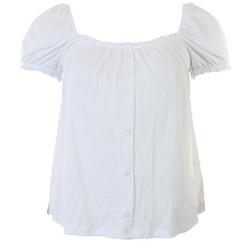 Juniors Solid Short Sleeve Peasant Top - White