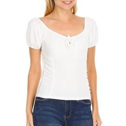 Juniors Solid Ruched Top - White