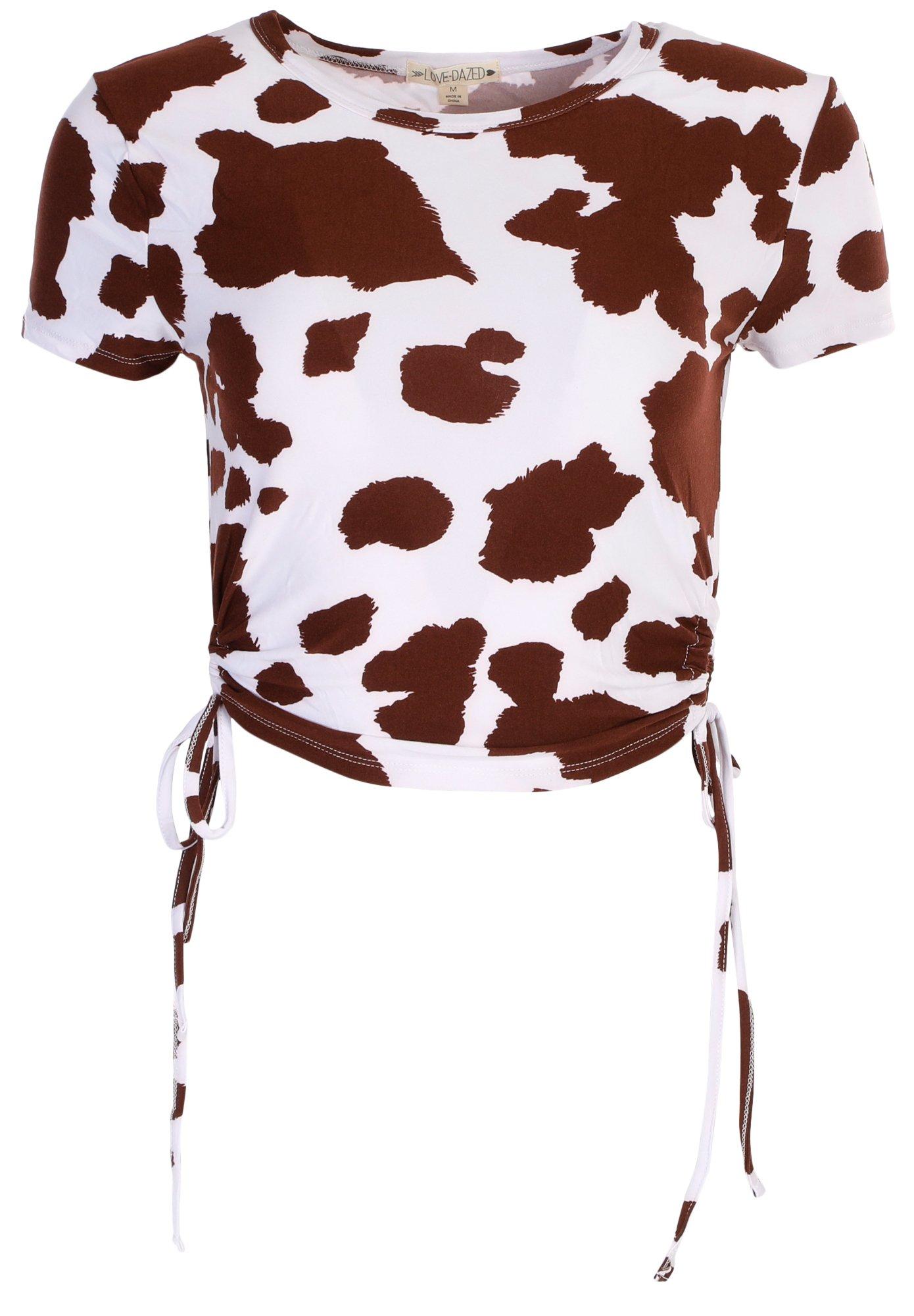 Juniors Cow Print Crop Top