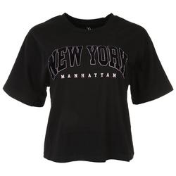 Juniors New York Short Sleeve Cropped Tee - Black