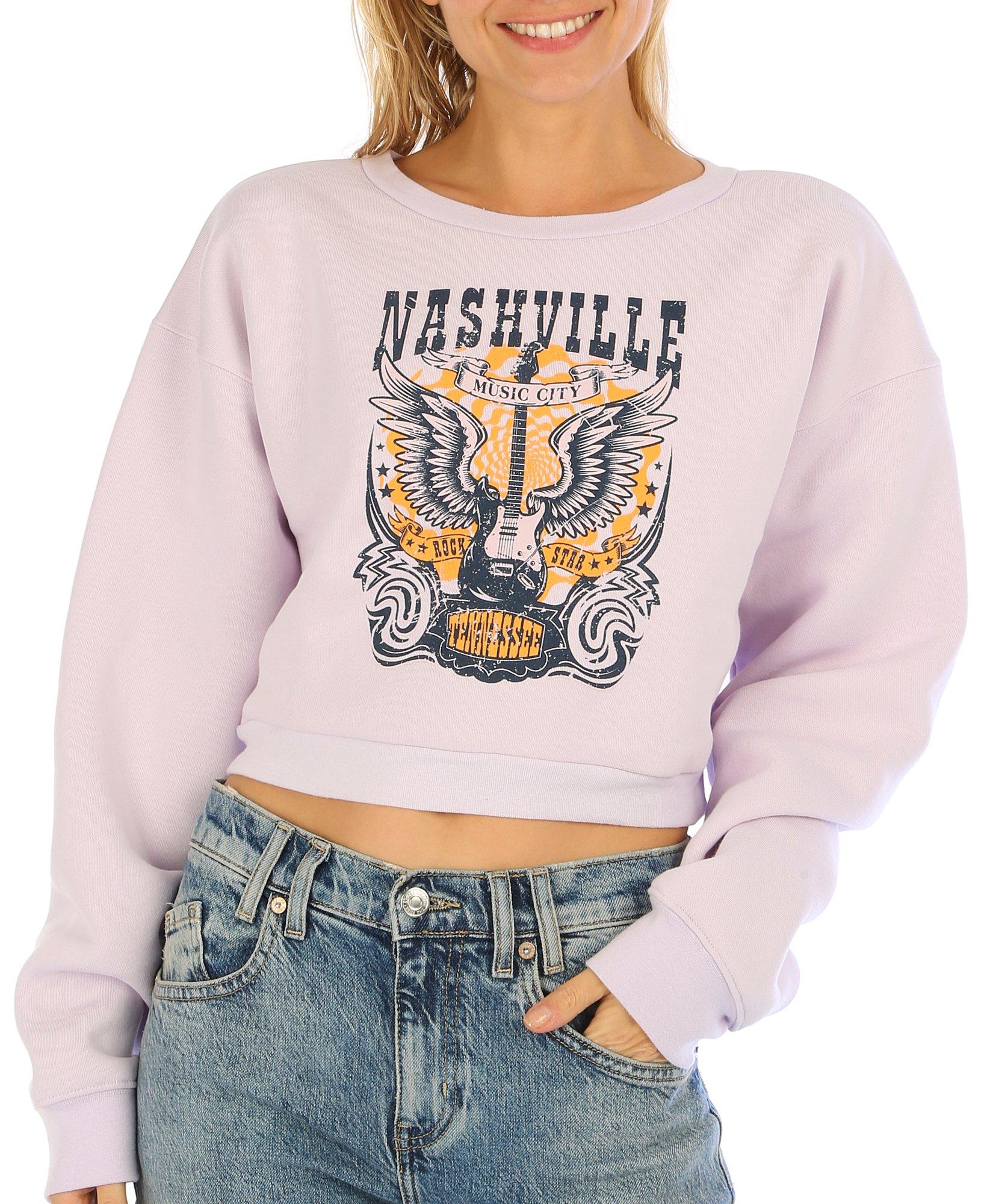 Juniors Nashville Cropped Crew Neck Sweater