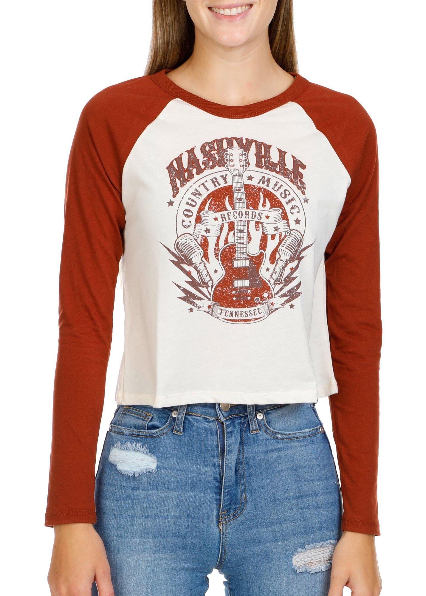 Juniors Raglan Long Sleeve Graphic Top