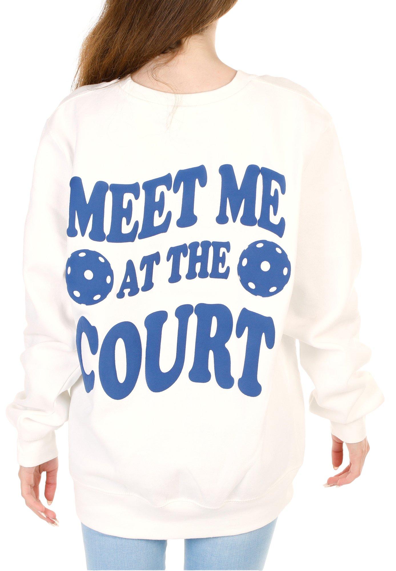 Juniors Meet Me At the Court Pullover Sweater - White