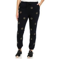 Juniors Embroidered Smiley Faces Print Joggers - Black