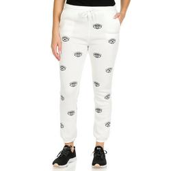 Juniors Embroidered Eye Print Joggers - White