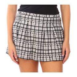 Juniors Pleated Hounds Tooth Pull On Skirt - Black