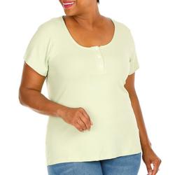 Juniors Plus Solid Ribbed Tee- Green