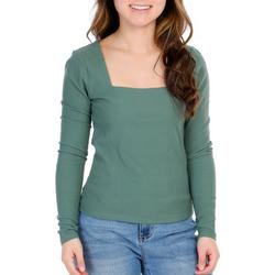 Juniors Solid Square Neck Long Sleeve Top