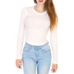 Juniors Long Sleeve Solid Ribbed Top - White