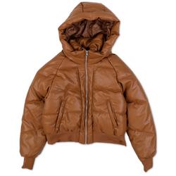 Juniors Premium Faux Leather Hooded Jacket - Brown