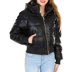 Juniors Premium Faux Leather Hooded Jacket - Black