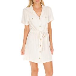Juniors Solid Button Front Dress - White