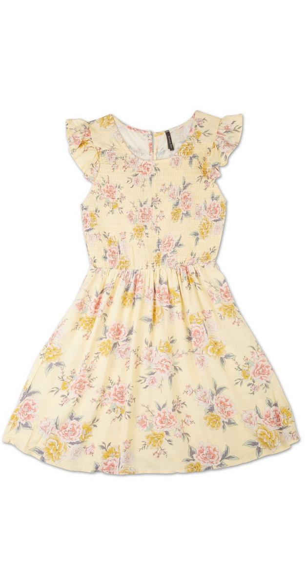 Juniors Floral Smocked Dress - Yellow 