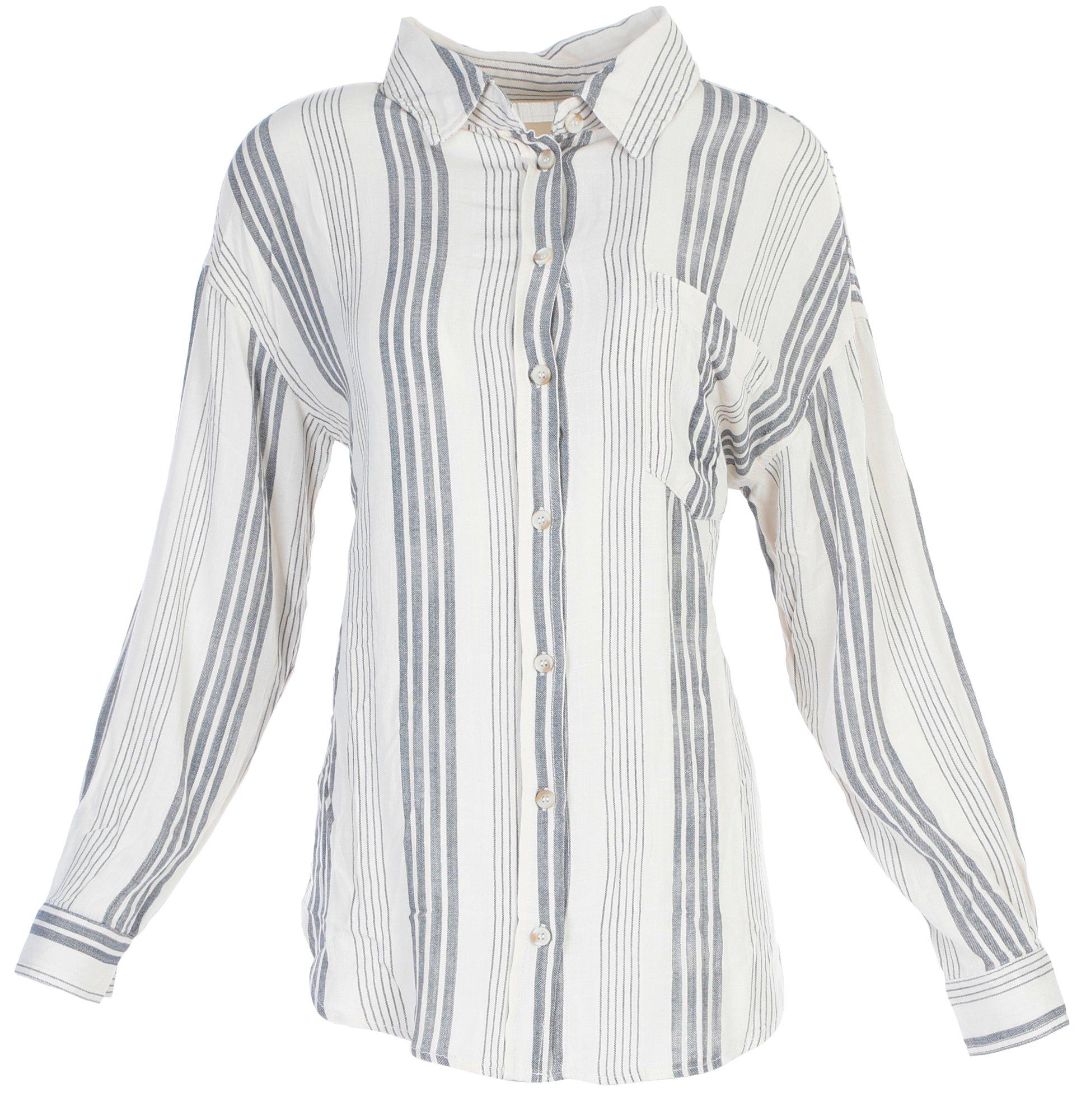 Juniors Stripe Print Button Down Shirt