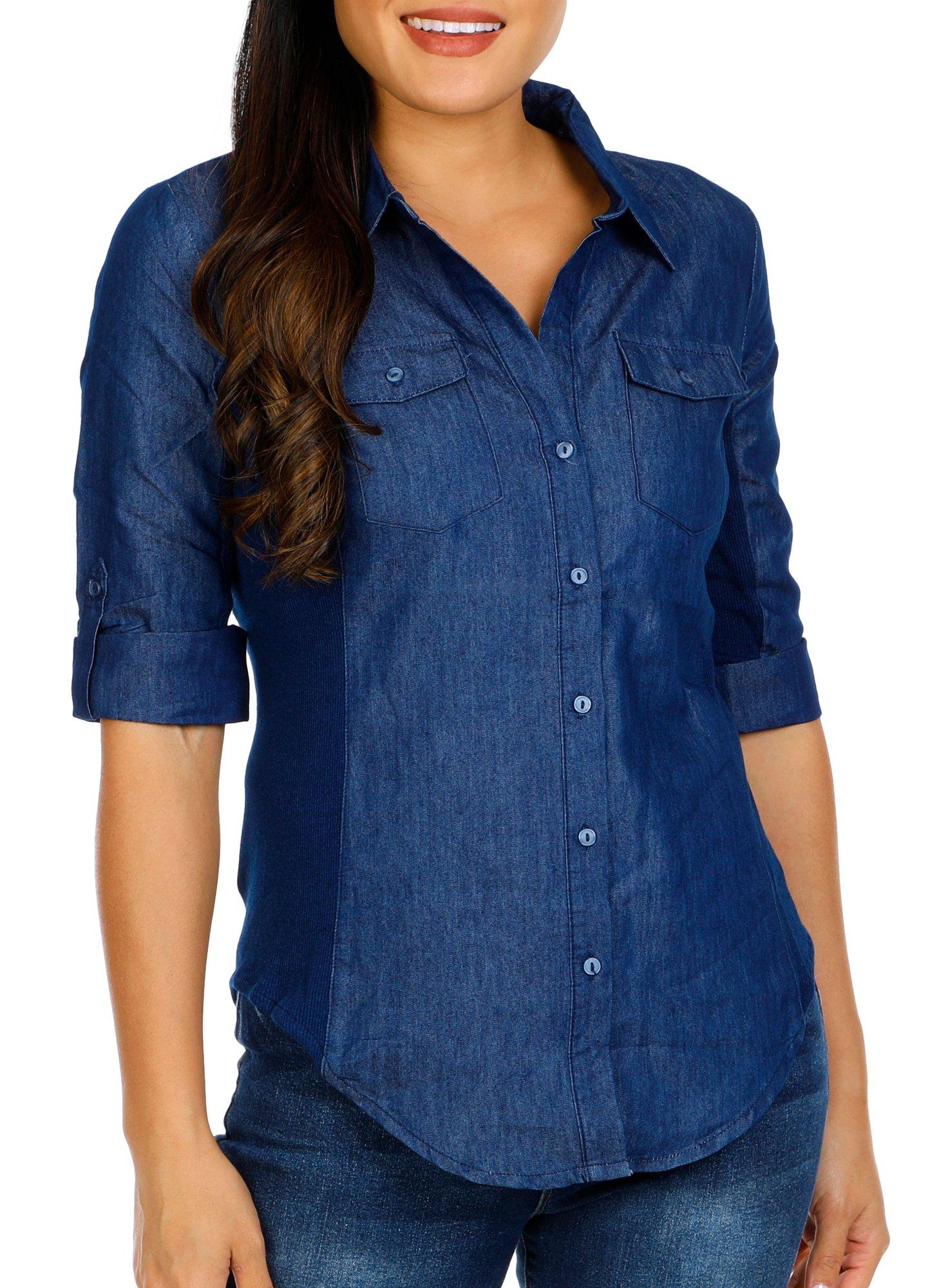 Juniors Denim Button Down Top