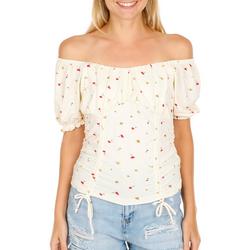 Juniors Floral Smocked Top - White