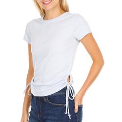 Juniors Solid Ribbed Side Tie Top - White