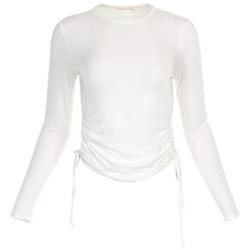 Juniors Solid Ribbed Side Cinch Top - White