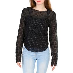 Juniors Solid Mesh Top with Silver Embellishments - Black
