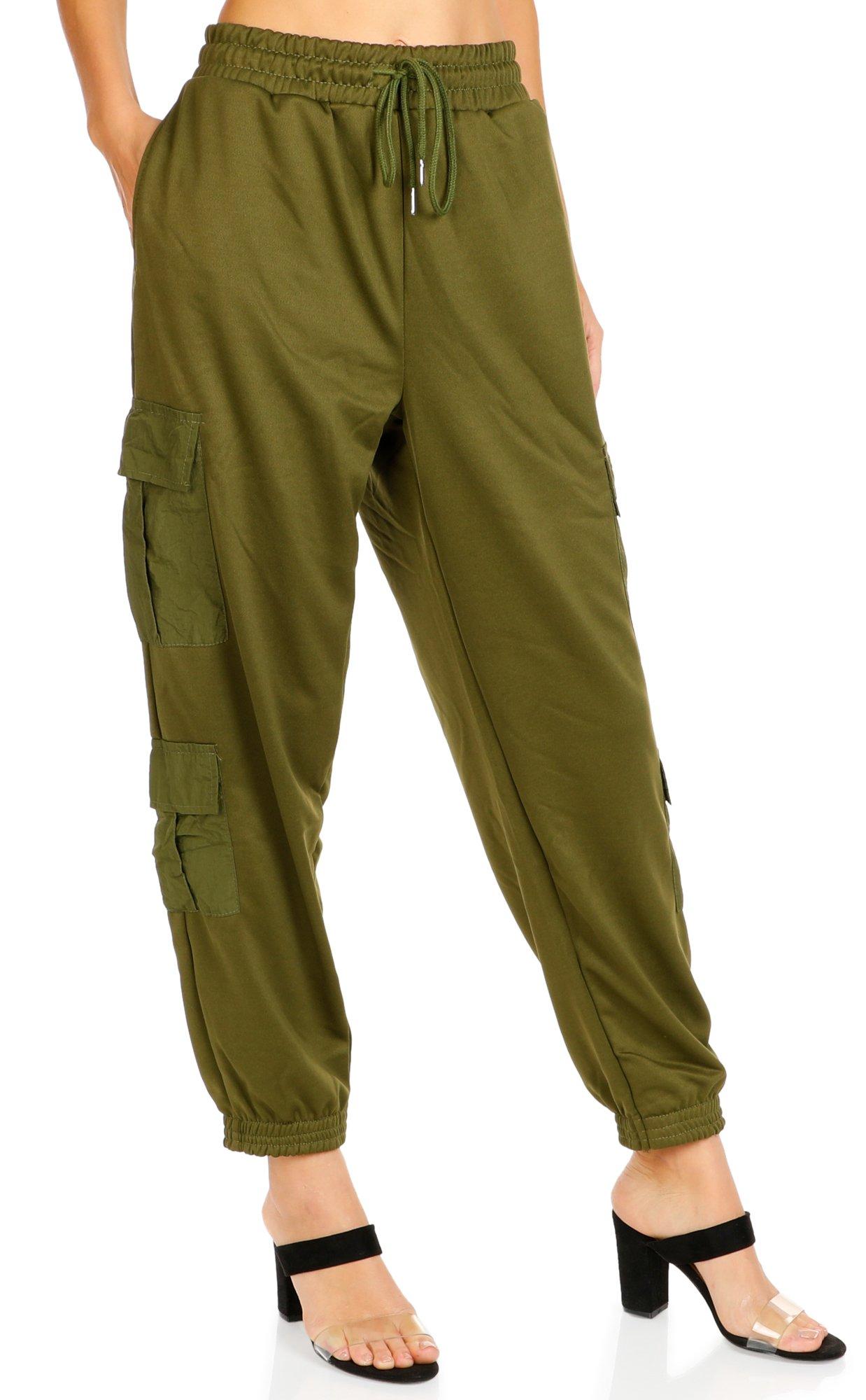 ShoSho Womens sz L Pants Solid Green Pull On Elastic Waist Pockets Jogger