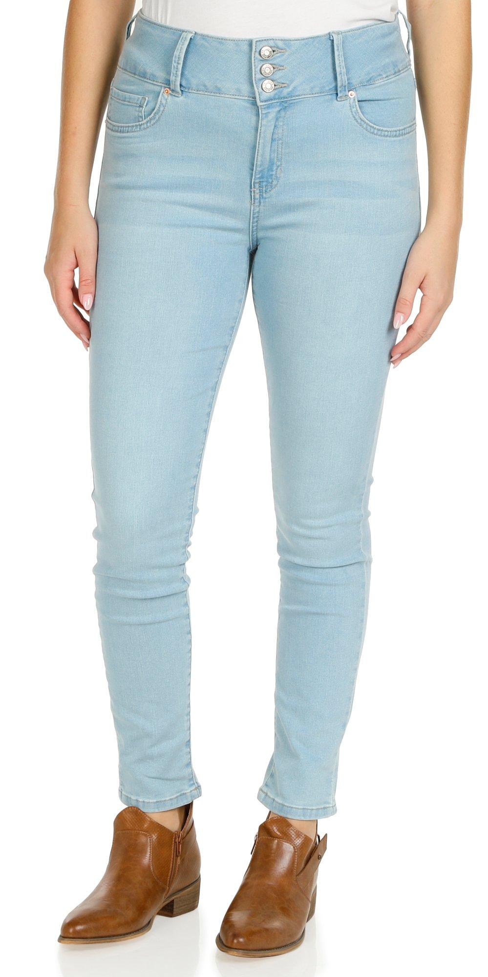 Juniors 3-Button Hi-Rise Skinny Jeans - Light Wash