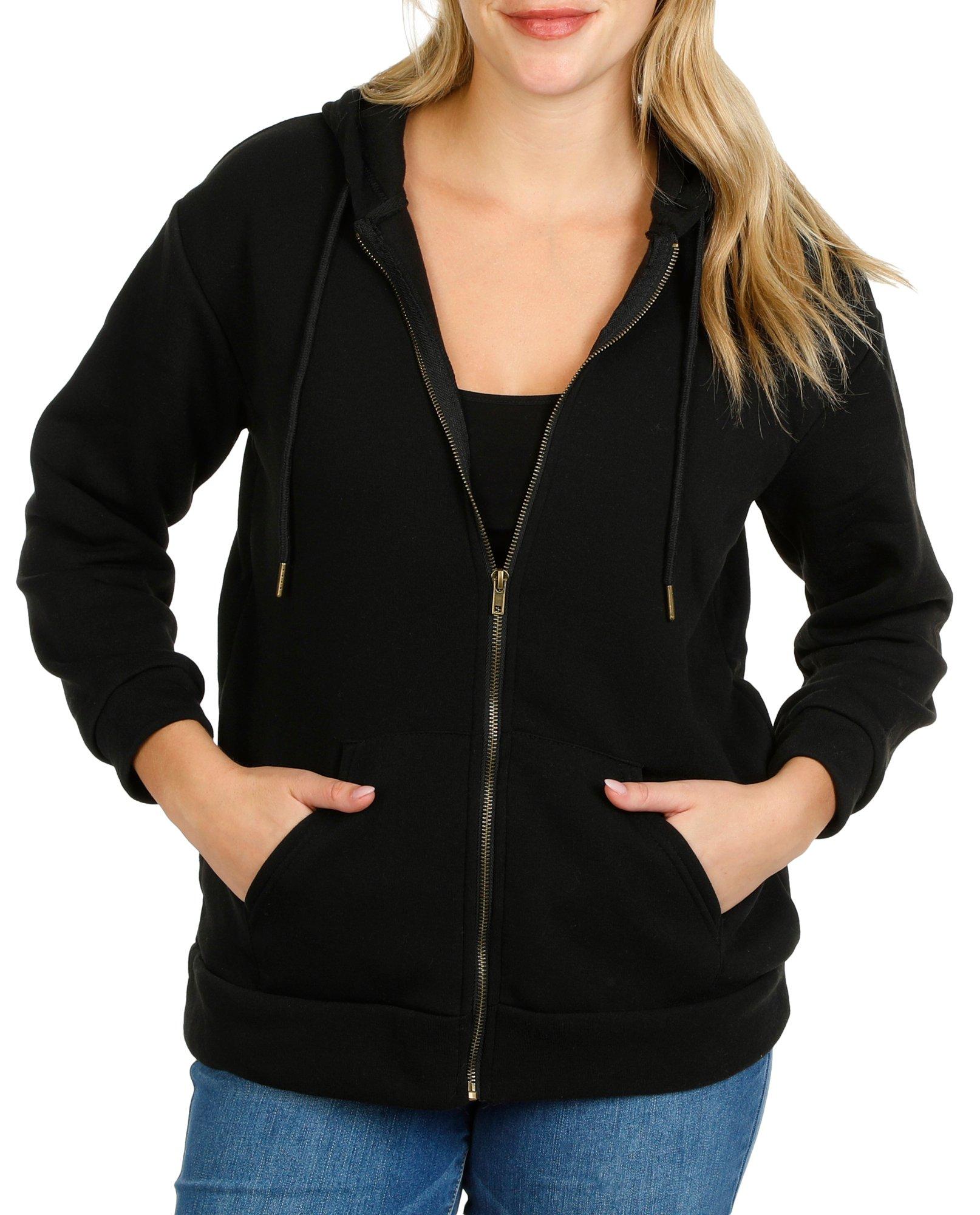 Juniors Solid Full Zip Hoodie - Black