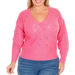 Juniors Plus Solid Eyelet Sweater - Pink