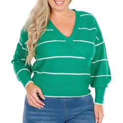 Juniors Plus Stripe Print Sweater - Green