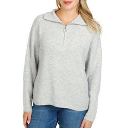 Juniors Plus Zip Front Sweater - Grey
